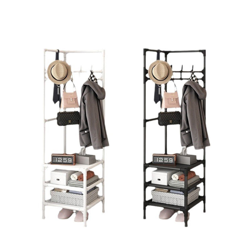 Modern Minimalist Rectangular Steel Corner Shelf Unit & Hall Tree, 2-3 Tier, for Bedroom & Entryway