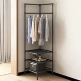 Modern Minimalist Rectangular Steel Corner Shelf Unit & Hall Tree, 2-3 Tier, for Bedroom & Entryway