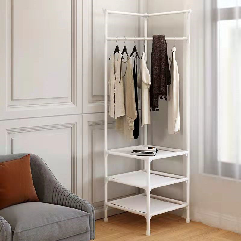 Modern Minimalist Rectangular Steel Corner Shelf Unit & Hall Tree, 2-3 Tier, for Bedroom & Entryway