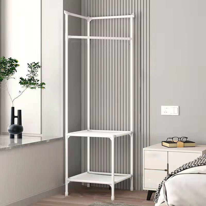 Modern Minimalist Rectangular Steel Corner Shelf Unit & Hall Tree, 2-3 Tier, for Bedroom & Entryway