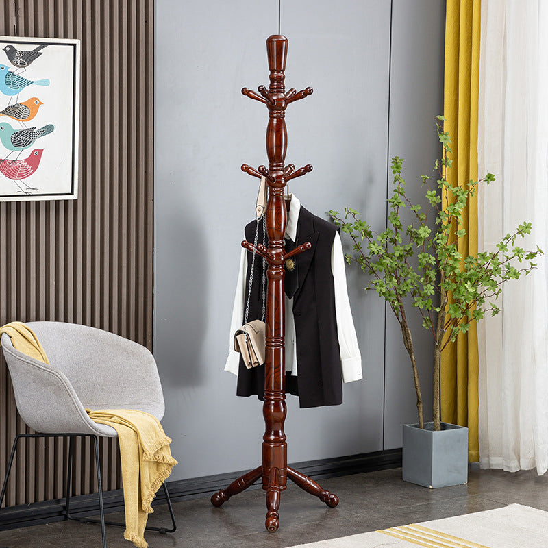 Traditional Chinese White Ash Solid Wood Hall Tree with Cylindrical-Triangular Design for Bedroom and Entryway