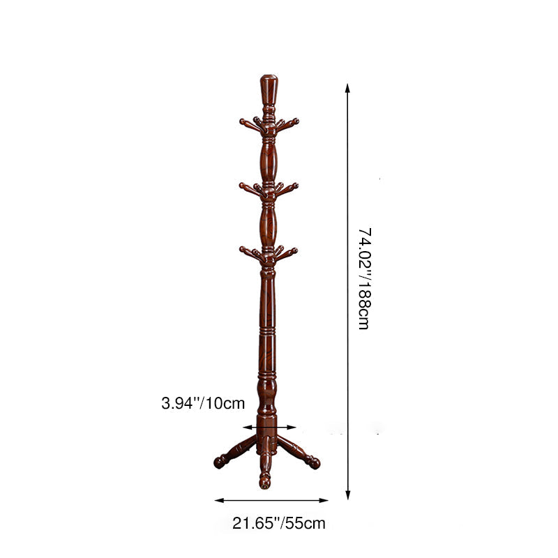 Traditional Chinese White Ash Solid Wood Hall Tree with Cylindrical-Triangular Design for Bedroom and Entryway