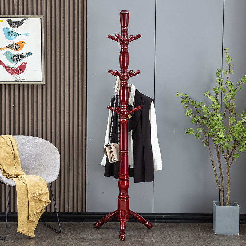 Traditional Chinese White Ash Solid Wood Hall Tree with Cylindrical-Triangular Design for Bedroom and Entryway