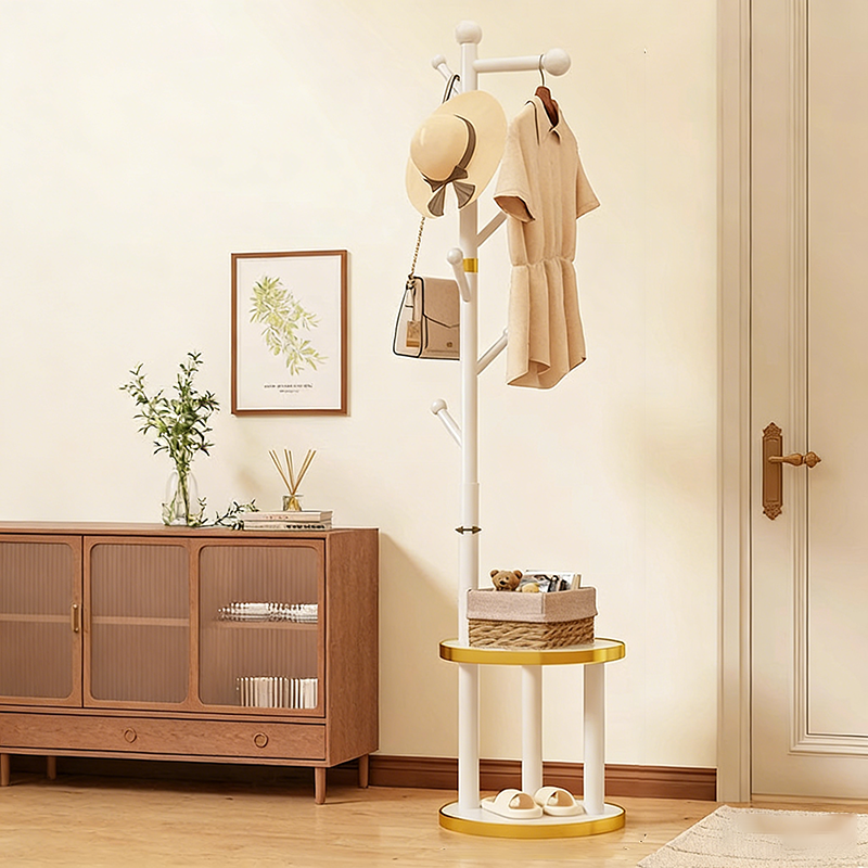 Modern Minimalist Movable Hall Tree – Cylindrical Tree-Branch Design in Pine Wood & Medium-Density Fiberboard, 2-Tier Organizer for Bedroom & Entryways