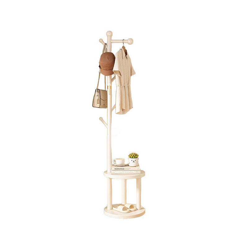 Modern Minimalist Movable Hall Tree – Cylindrical Tree-Branch Design in Pine Wood & Medium-Density Fiberboard, 2-Tier Organizer for Bedroom & Entryways