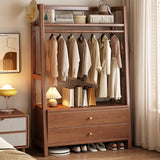 Modern Minimalist Hall Tree with Rectangular Trapezoidal Design – Solid Pine & Rubberwood, Multi-layer Board, 1/2 Drawer, for Bedroom & Entryways