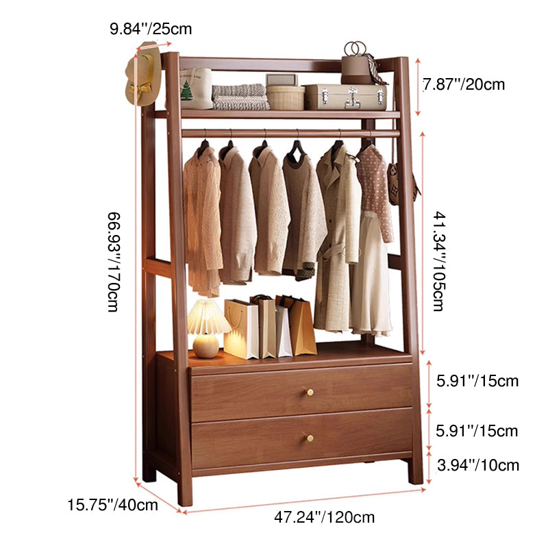 Modern Minimalist Hall Tree with Rectangular Trapezoidal Design – Solid Pine & Rubberwood, Multi-layer Board, 1/2 Drawer, for Bedroom & Entryways