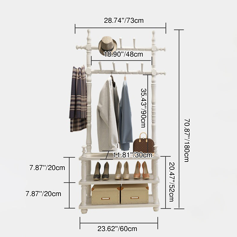 Contemporary Nordic Hall Tree – Cylindrical & Rectangular Solid Wood with Resin Accents, Medium Density Fiberboard Construction, 2- or 3-Tier Organizer for Bedroom or Entryway