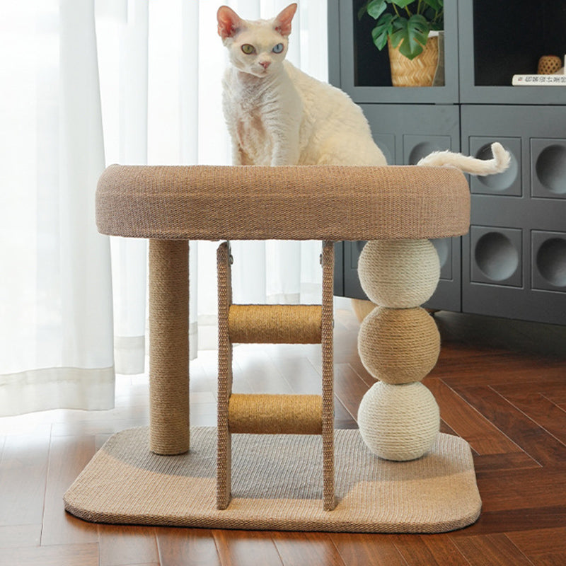 Modern Cat Tree with Rectangular Base, Ladder, and Spherical/Cylindrical Perches — MDF, Hemp Rope & Fabric, Cooling Mat, for Bedroom
