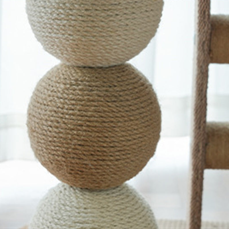 Modern Cat Tree with Rectangular Base, Ladder, and Spherical/Cylindrical Perches — MDF, Hemp Rope & Fabric, Cooling Mat, for Bedroom