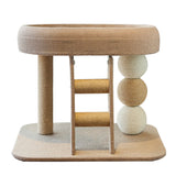 Modern Cat Tree with Rectangular Base, Ladder, and Spherical/Cylindrical Perches — MDF, Hemp Rope & Fabric, Cooling Mat, for Bedroom