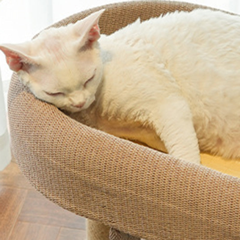Modern Cat Tree with Rectangular Base, Ladder, and Spherical/Cylindrical Perches — MDF, Hemp Rope & Fabric, Cooling Mat, for Bedroom