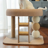 Modern Cat Tree with Rectangular Base, Ladder, and Spherical/Cylindrical Perches — MDF, Hemp Rope & Fabric, Cooling Mat, for Bedroom
