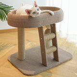 Modern Cat Tree with Rectangular Base, Ladder, and Spherical/Cylindrical Perches — MDF, Hemp Rope & Fabric, Cooling Mat, for Bedroom