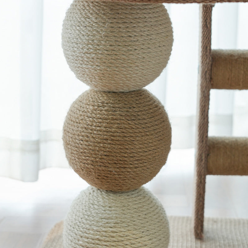 Modern Cat Tree with Rectangular Base, Ladder, and Spherical/Cylindrical Perches — MDF, Hemp Rope & Fabric, Cooling Mat, for Bedroom