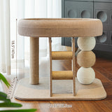 Modern Cat Tree with Rectangular Base, Ladder, and Spherical/Cylindrical Perches — MDF, Hemp Rope & Fabric, Cooling Mat, for Bedroom