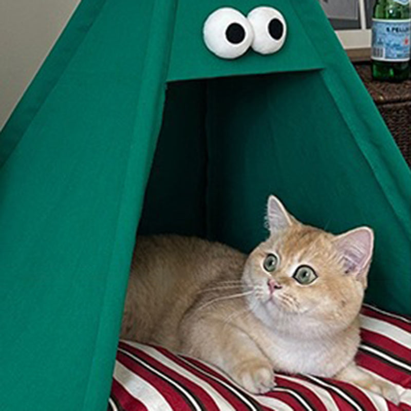Modern Triangle Pet Bed in Washed Cotton and Crystal Velvet with Non-Slip Fabric and Solid Wood Frame – Cozy Dog and Cat Bed for the Bedroom