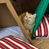 Modern Triangle Pet Bed in Washed Cotton and Crystal Velvet with Non-Slip Fabric and Solid Wood Frame – Cozy Dog and Cat Bed for the Bedroom