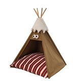 Modern Triangle Pet Bed in Washed Cotton and Crystal Velvet with Non-Slip Fabric and Solid Wood Frame – Cozy Dog and Cat Bed for the Bedroom