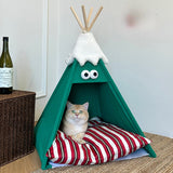 Modern Triangle Pet Bed in Washed Cotton and Crystal Velvet with Non-Slip Fabric and Solid Wood Frame – Cozy Dog and Cat Bed for the Bedroom