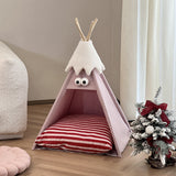 Modern Triangle Pet Bed in Washed Cotton and Crystal Velvet with Non-Slip Fabric and Solid Wood Frame – Cozy Dog and Cat Bed for the Bedroom