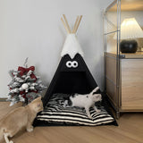 Modern Triangle Pet Bed in Washed Cotton and Crystal Velvet with Non-Slip Fabric and Solid Wood Frame – Cozy Dog and Cat Bed for the Bedroom