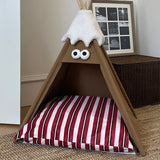 Modern Triangle Pet Bed in Washed Cotton and Crystal Velvet with Non-Slip Fabric and Solid Wood Frame – Cozy Dog and Cat Bed for the Bedroom