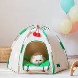 Modern Cylindrical Canvas Cat Tent with Plush Fabric, Hemp Rope Accent, and Fiberglass Pole – Cozy Bedroom Pet Bed