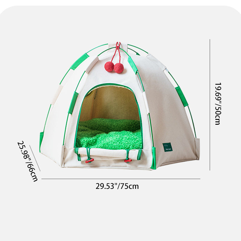 Modern Cylindrical Canvas Cat Tent with Plush Fabric, Hemp Rope Accent, and Fiberglass Pole – Cozy Bedroom Pet Bed