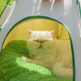 Modern Cylindrical Canvas Cat Tent with Plush Fabric, Hemp Rope Accent, and Fiberglass Pole – Cozy Bedroom Pet Bed