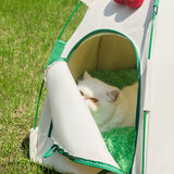 Modern Cylindrical Canvas Cat Tent with Plush Fabric, Hemp Rope Accent, and Fiberglass Pole – Cozy Bedroom Pet Bed