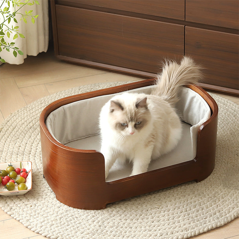 Modern Minimalist Rectangular Dog & Cat Bed – Cotton-Linen Blend, Solid Wood Frame, Integrated Design, Bedroom-Ready