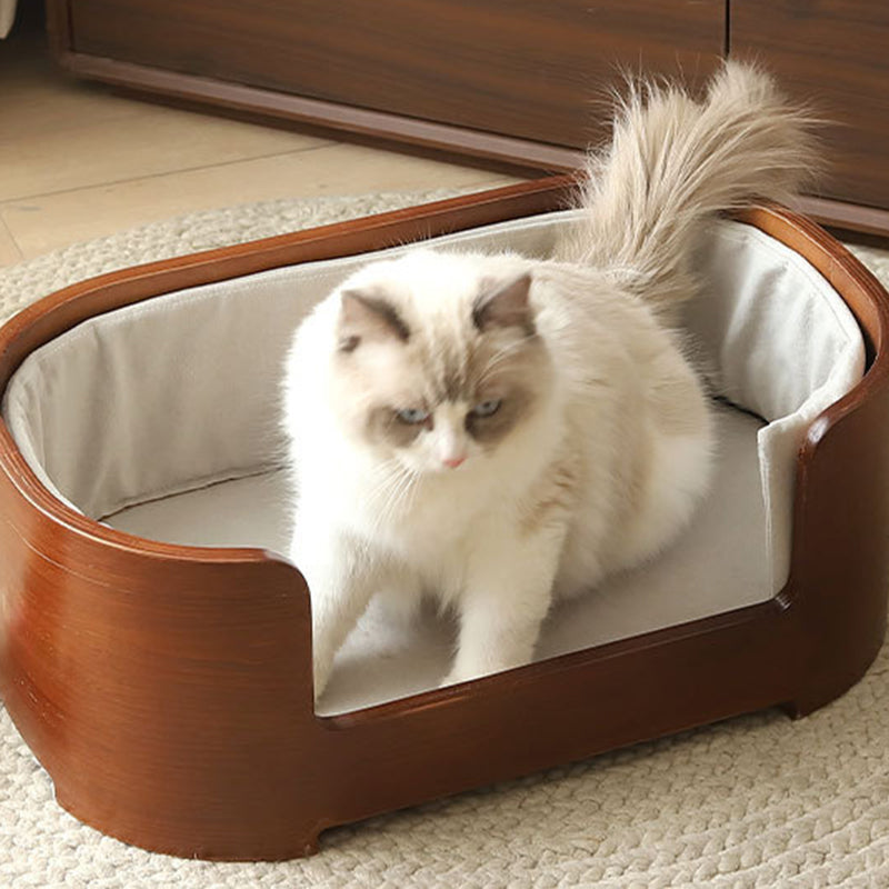 Modern Minimalist Rectangular Dog & Cat Bed – Cotton-Linen Blend, Solid Wood Frame, Integrated Design, Bedroom-Ready