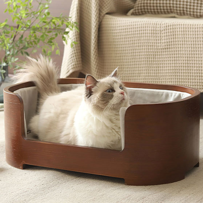 Modern Minimalist Rectangular Dog & Cat Bed – Cotton-Linen Blend, Solid Wood Frame, Integrated Design, Bedroom-Ready