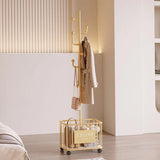 Modern Minimalist Rectangular Iron Hall Tree with Tree-Branch Accent, Movable Design, 1 Storage Shelf – For Bedroom & Entryways