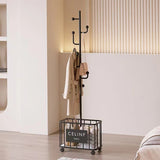 Modern Minimalist Rectangular Iron Hall Tree with Tree-Branch Accent, Movable Design, 1 Storage Shelf – For Bedroom & Entryways
