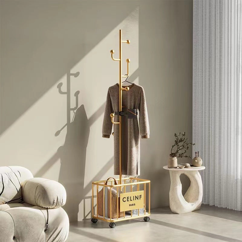 Modern Minimalist Rectangular Iron Hall Tree with Tree-Branch Accent, Movable Design, 1 Storage Shelf – For Bedroom & Entryways