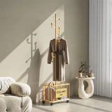 Modern Minimalist Rectangular Iron Hall Tree with Tree-Branch Accent, Movable Design, 1 Storage Shelf – For Bedroom & Entryways