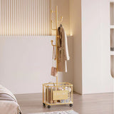Modern Minimalist Rectangular Iron Hall Tree with Tree-Branch Accent, Movable Design, 1 Storage Shelf – For Bedroom & Entryways