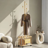 Modern Minimalist Rectangular Iron Hall Tree with Tree-Branch Accent, Movable Design, 1 Storage Shelf – For Bedroom & Entryways