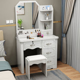Contemporary Luxury Glass-Top MDF Vanity Table with 5 Drawers – Rectangular Makeup Vanity for Bedroom