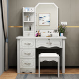 Contemporary Luxury Glass-Top MDF Vanity Table with 5 Drawers – Rectangular Makeup Vanity for Bedroom