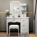 Contemporary Luxury Glass-Top MDF Vanity Table with 5 Drawers – Rectangular Makeup Vanity for Bedroom