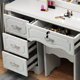 Contemporary Luxury Glass-Top MDF Vanity Table with 5 Drawers – Rectangular Makeup Vanity for Bedroom