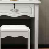 Contemporary Luxury Glass-Top MDF Vanity Table with 5 Drawers – Rectangular Makeup Vanity for Bedroom