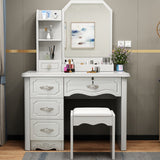Contemporary Luxury Glass-Top MDF Vanity Table with 5 Drawers – Rectangular Makeup Vanity for Bedroom