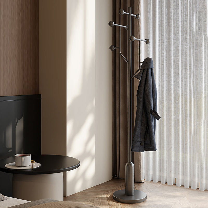 Modern Minimalist Hall Tree – Spherical Tree-Shaped Cylindrical Design in Solid Rubberwood with Stainless Steel & Marble for Bedroom & Entryway