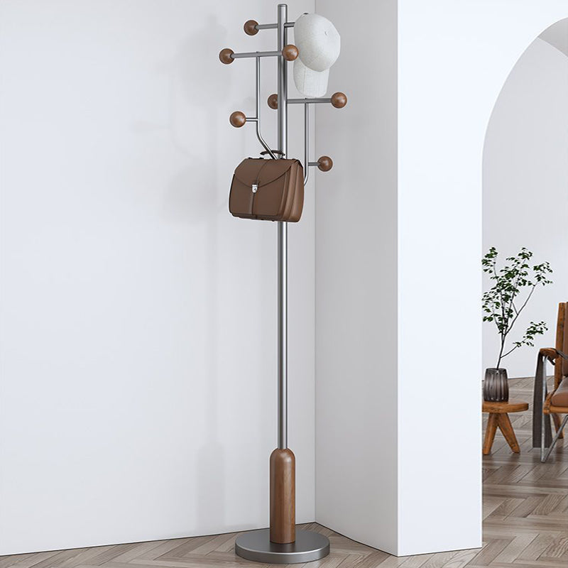 Modern Minimalist Hall Tree – Spherical Tree-Shaped Cylindrical Design in Solid Rubberwood with Stainless Steel & Marble for Bedroom & Entryway