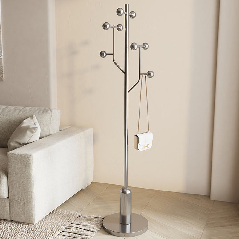 Modern Minimalist Hall Tree – Spherical Tree-Shaped Cylindrical Design in Solid Rubberwood with Stainless Steel & Marble for Bedroom & Entryway