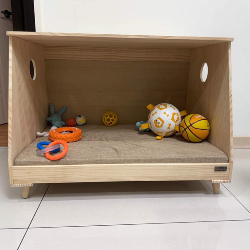Modern Minimalist Rectangular Pet Bed with Cotton-Linen Fabric and Solid Pine Wood Frame for Dogs and Cats, Perfect for the Bedroom